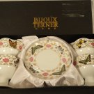 BIJOUX TERNER HOME Set/4 Pedestal Dessert Ice Cream Bowls&Saucers w/Butterflies