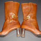 ANNE KLEIN AK Brown Leather Fashion Boots Mid-Calf Heel Buckle Zipper Womens 7M