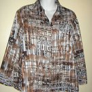 Jaipur METALLIC Semi-Sheer Blouse Striped Graffiti Words Brown Blue Womens XL