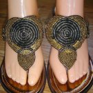 Carlos Santana Apache Wedge Sandals Platform Chestnut/Bronze Beaded Size 8 M
