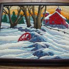 Long Stitch Needlepoint Farm Snow Barn Winter Scene Completed Framed 12.5"x15.5"
