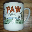 Vintage PAW Yer Coffee's Ready Mug Cup Hillbilly Humor Outhouse Blue Bird JAPAN