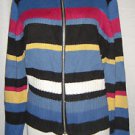 DRESS BARN Full Zip-Front Cardigan Sweater Striped Mock Turtleneck Womens Medium
