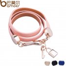 Luxury Real 18K Gold Plated Genuine Pink Leather Bracelet Three Circle Jewelry for Women