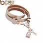 Luxury Real 18K Gold Plated Genuine Pink Leather Bracelet Three Circle Jewelry for Women