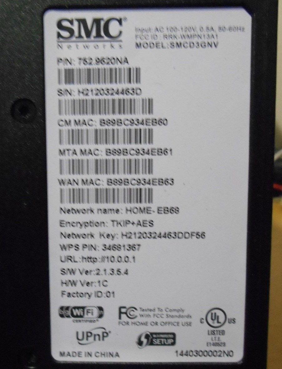 SMCD3GNV Preowned Xfinity MODEM/ ROUTER with 110 Volts Power Cord