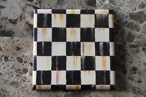 4 x 4 Ceramic Tile Coaster made with Mackenzie-Childs Courtly Check Tissue Paper
