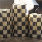 3 Flameless LED Pillar Candles made w/Mackenzie Childs Courtly Ck Tissue Paper