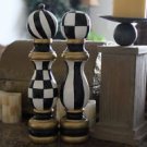 Hand Painted Black and White Checkered Salt and Pepper Herb Mill Wood Shaker Set