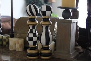 Hand Painted Black and White Checkered Salt and Pepper Herb Mill Wood Shaker Set