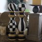 Hand Painted Black and White Checkered Salt and Pepper Herb Mill Wood Shaker Set