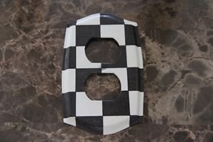 Double Socket Switch Plate made Black and White Checkered Paper