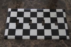 Quad Gang Switch Plate made Black and White Checkered Tissue Paper