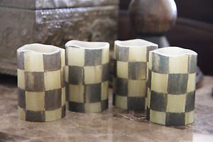 Vanilla LED Pillar Candles made w/Mackenzie Childs Courtly Ck Tissue Paper