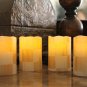 4 Flameless LED Pillar Candles made w/Mackenzie Childs Parchment Check Napkin