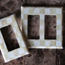 Double Gang Rocker Switch Plate made w/Mackenzie Childs Parchment Check Paper
