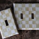 Double 2 Toggle Switch Plate made w/Mackenzie-Childs Parchment Check Paper