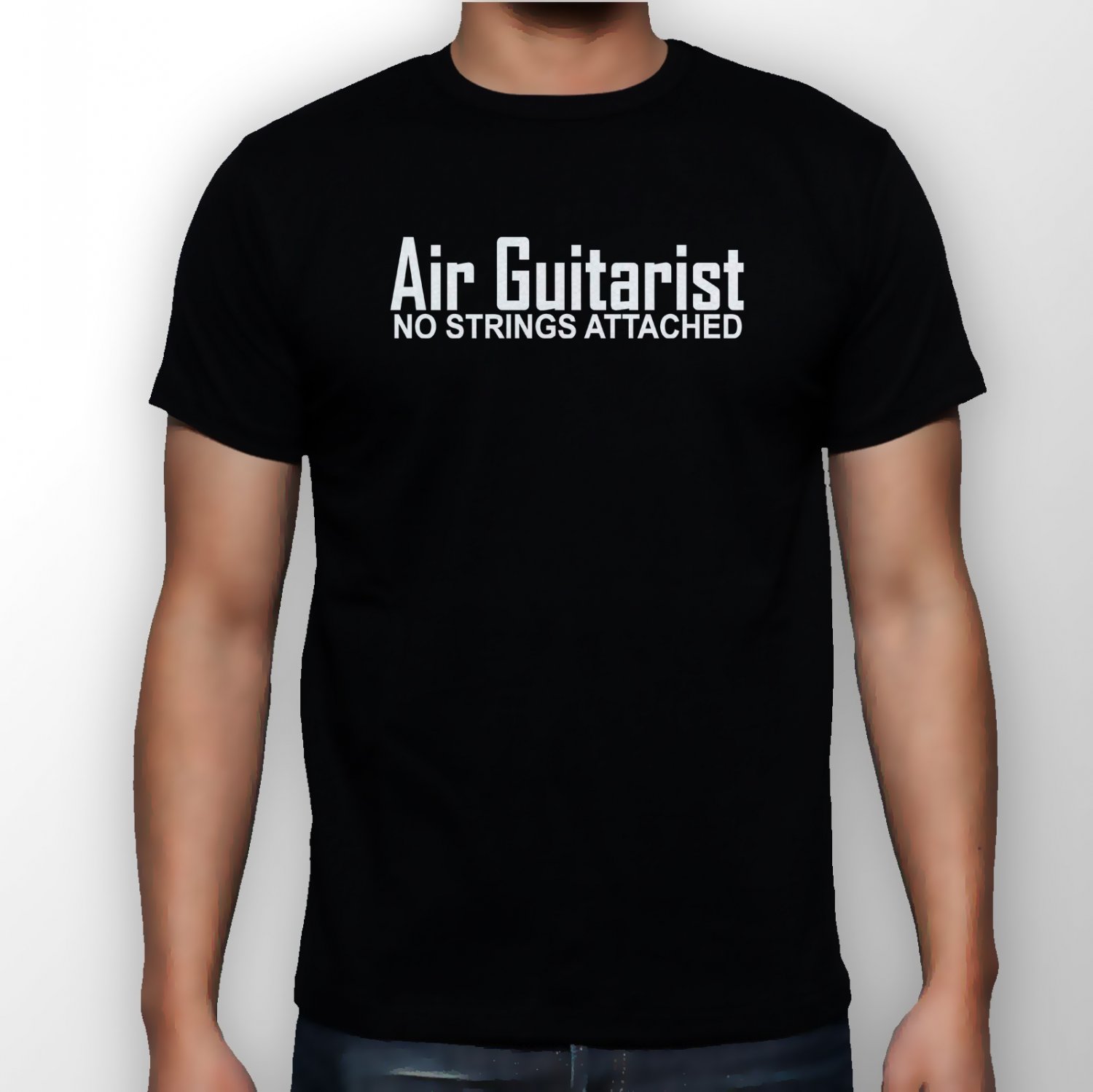 Best New Air Guitarist No Strings Attached Man Black T Shirt S to 5XL