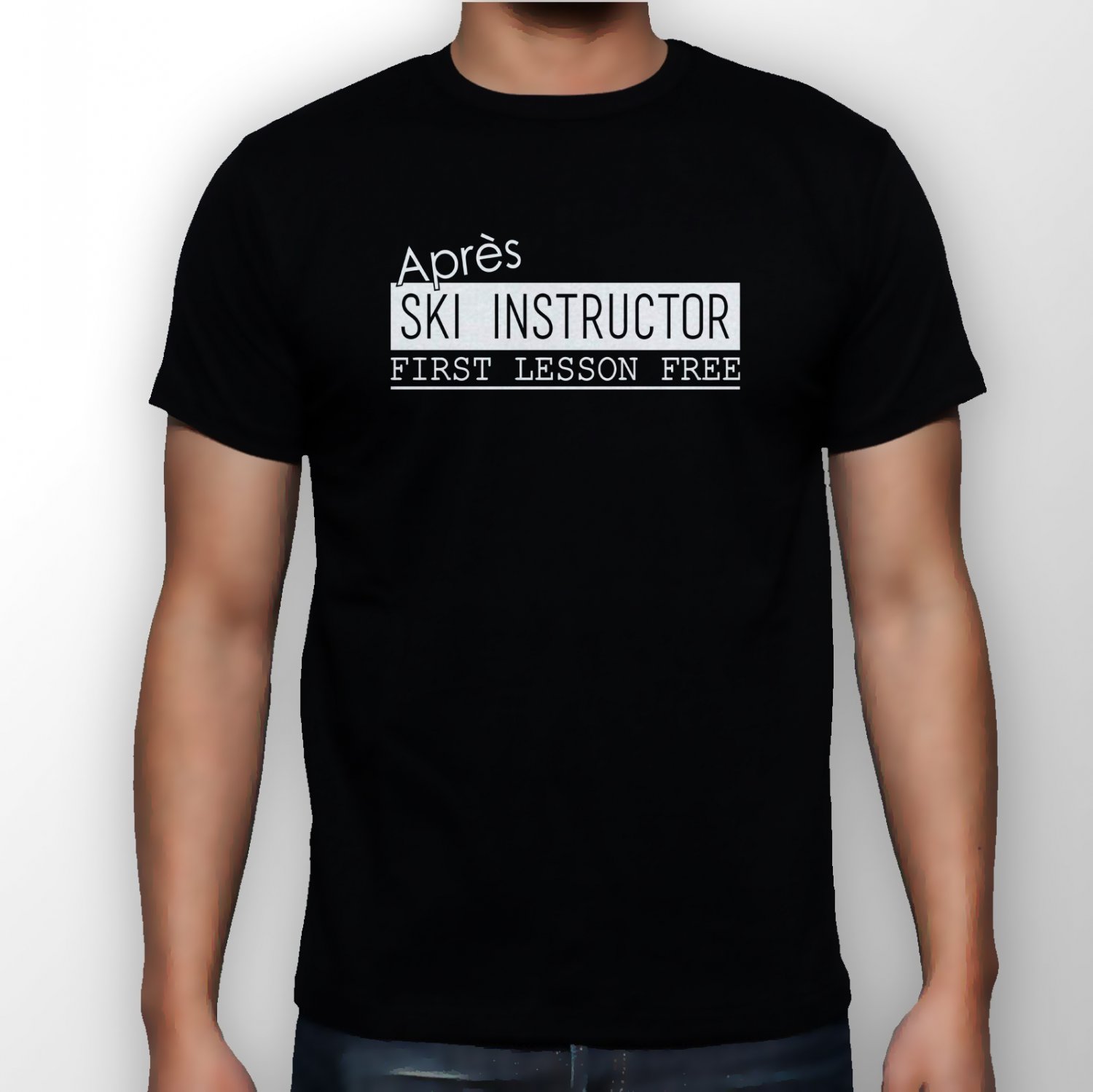 Best New Apres Ski Instructor Man Black T Shirt S to 5XL