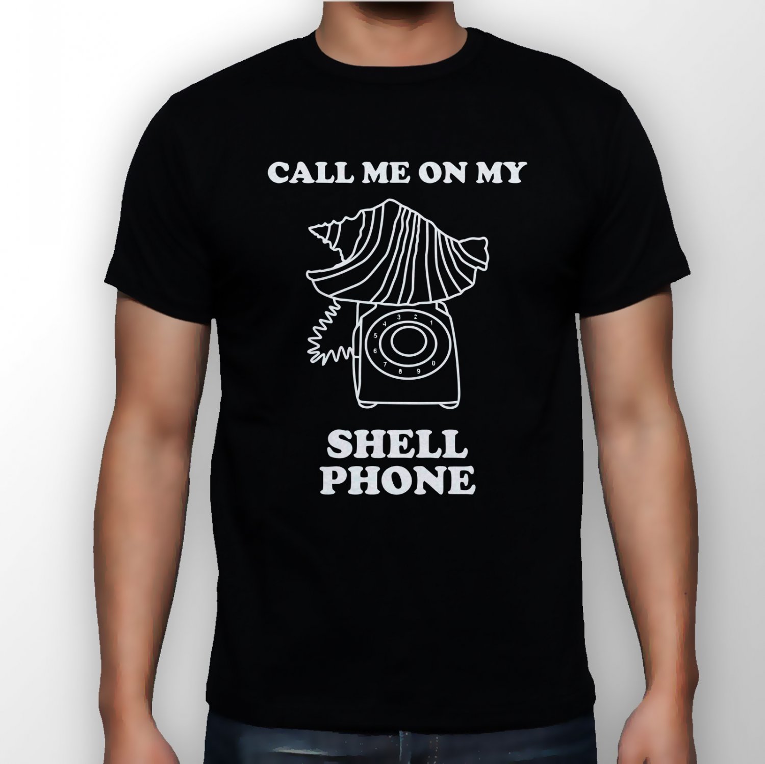 Best New Call Me On My Shell Phone Man Black T Shirt S to 5XL