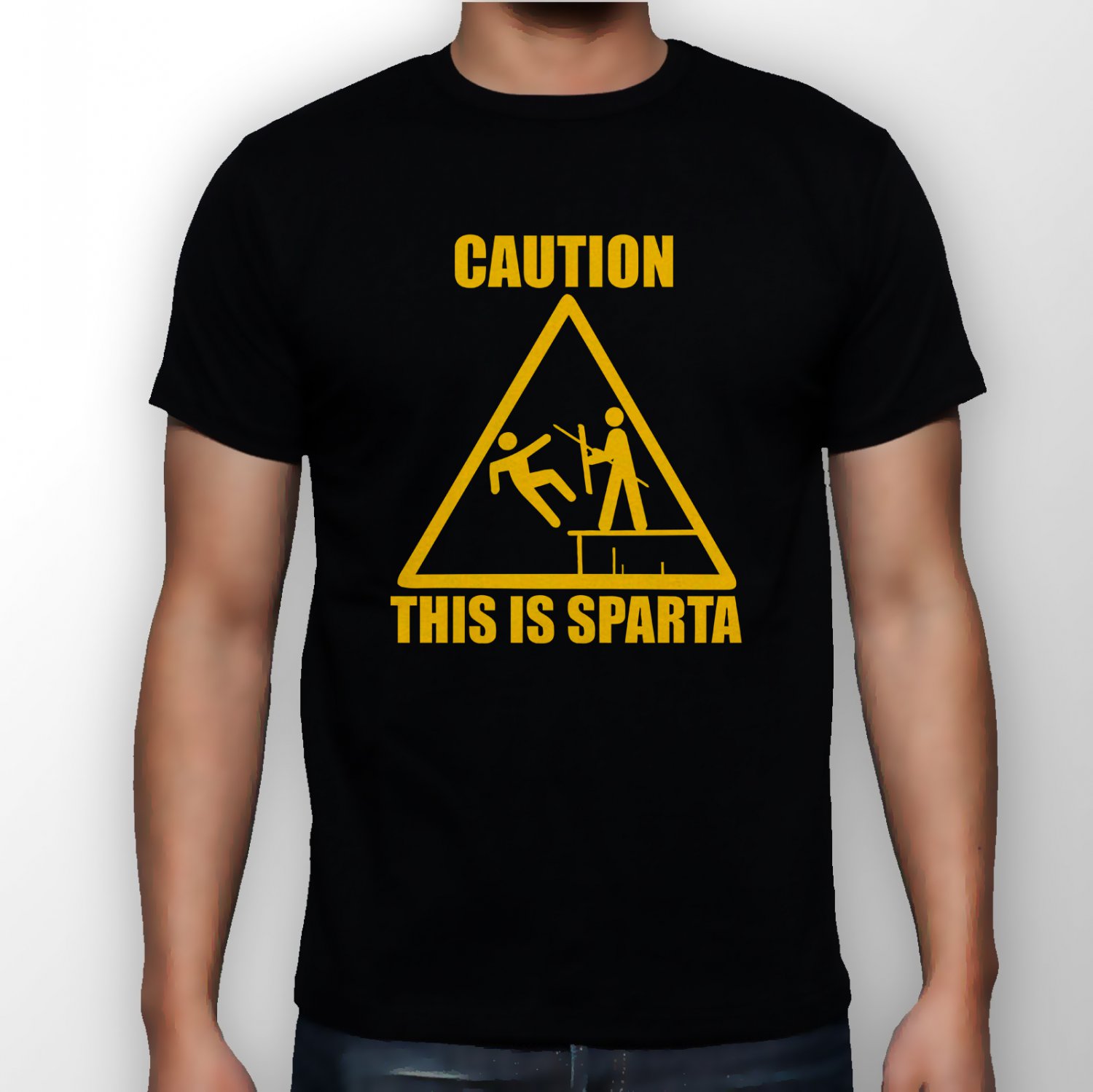 Best New Caution This Is Sparta Man Black T Shirt S to 5XL