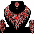 Indian Jewelry Red Princess Wedding Silver Plated AD Bollywood Necklace Set
