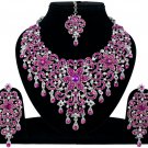 Indian Jewelry Magenta Princess Wedding Silver Plated AD Bollywood Necklace Set