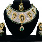 Choker Indian Traditional Wedding Bridal Kundan Jewelry CZ Gold Plated Beautiful Necklace Set Green