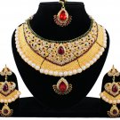 Indian Bridal Pearl Bollywood Wedding Stylish Jewelry Zircon Kundan Necklace Set Maroon-Green