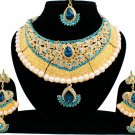 Indian Bridal Pearl Bollywood Wedding Stylish Jewelry Zircon Kundan Jewellery Necklace Set Turquoise