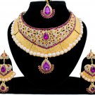Indian Bridal Pearl Bollywood Wedding Stylish Jewelry Zircon Kundan Jewellery Necklace Set Magenta
