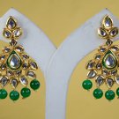 Indian Traditional Bridal Earrings Emerald Green Meena Kundan Chandelier Goldplated Earrings 307