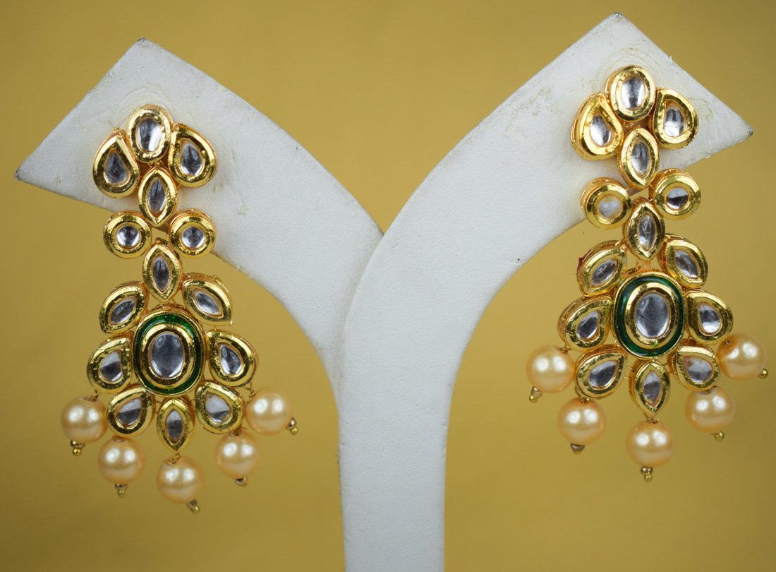 Indian Bridal Traditional Chandelier Earrings Goldplated Meena Kundan White 309