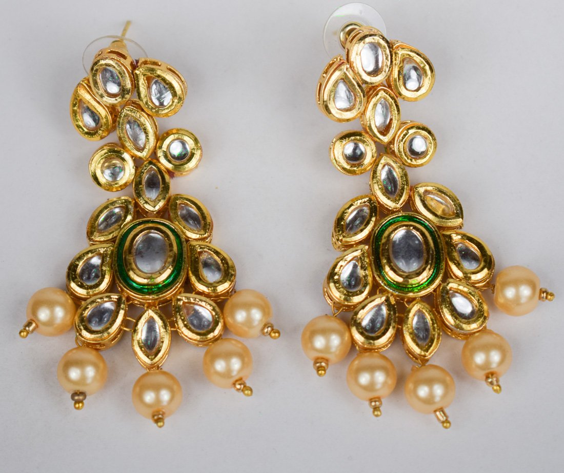 Indian Bridal Traditional Chandelier Earrings Goldplated Meena Kundan