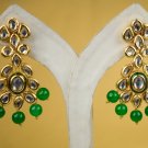 Indian Bridal Traditional Stone Chandelier Earrings Goldplated Emerald Green Meena Kundan 309