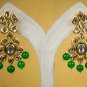 Indian Bridal Traditional Stone Chandelier Earrings Goldplated Emerald Green Meena Kundan 309