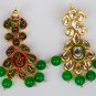 Indian Bridal Traditional Stone Chandelier Earrings Goldplated Emerald Green Meena Kundan 309