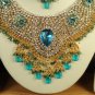 Indian Designer Bridal Wedding Jewelry Diamond Zircon Gold Plated Kundan Necklace Set Turquoise