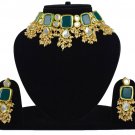Indian Kundan Choker Jewelry Green Necklace Pearl Set Earrings MK644