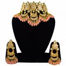 Indian Bridal Peach Wedding Original Meena Kundan Gold Plated Set MK1047