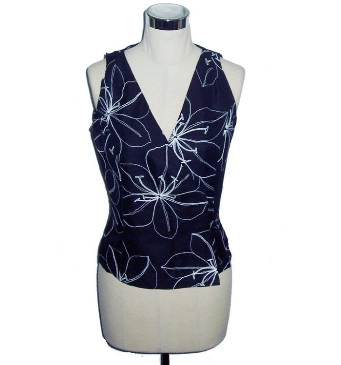 embroidery silk vests for women black S