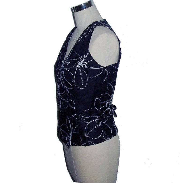 embroidery silk vests for women black S