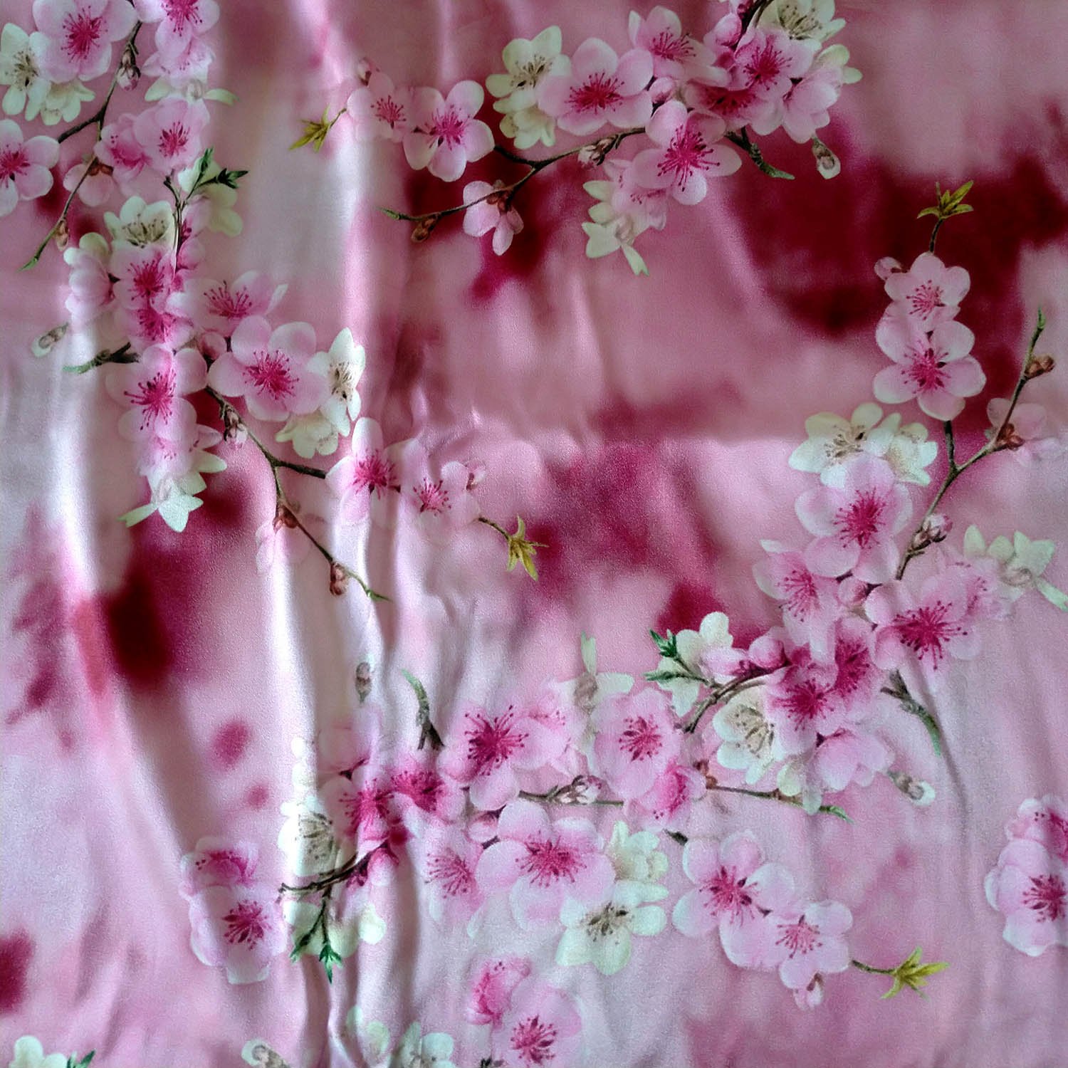 Printed stretch silk charmeuse fabric pink flower DIY sewing cheongsam fabric online