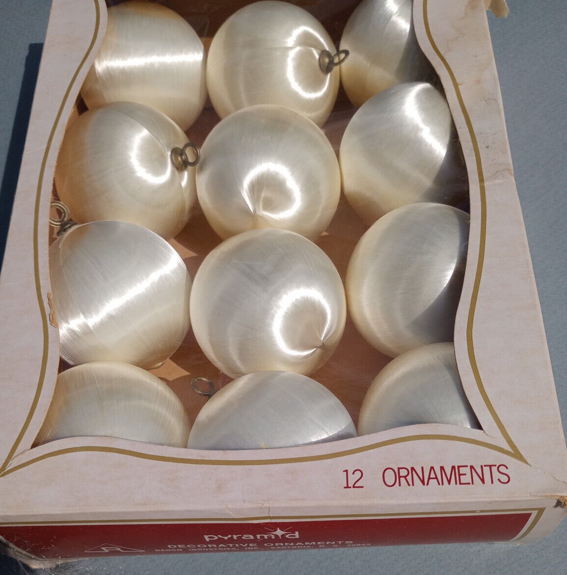 12 Pyramid White Satin Christmas Ball Ornaments