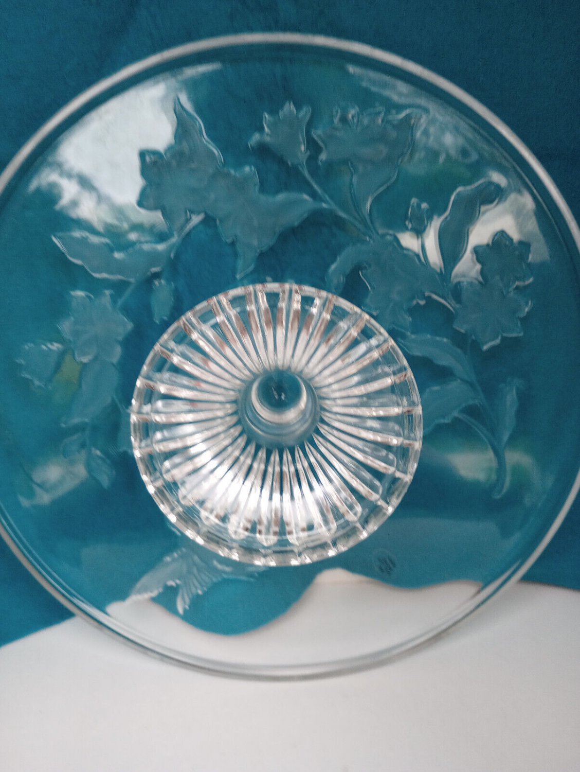 Avon Clear Pedestal Cake Stand Plate Leaded Crystal w/Hummingbird
