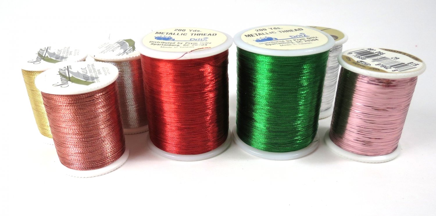 Dritz and Signature Metallic Thread Spools Lot & Glitz Metallic Foil
