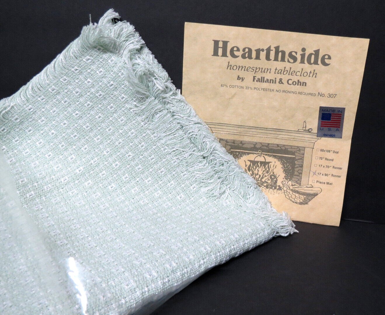 Hearthside Homespun Table Runner "17 x " 90 Pastel Green w/Fringe Made in USA