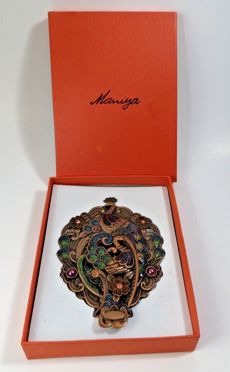 Maniya Metal Peacock Folding Vanity Hand Mirror Intricate Design w/box