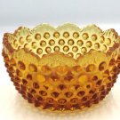 Fenton Art Glass Hobnail Amber Fruit & Nut Bowl Pre-Logo Scalloped Edge