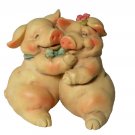 Pigsville Hugging Pigs 1992 Small Handcrafted Rosy Cheeks Bow Tie & Flower Pigsville Hugging Pigs 1992 Small Handcrafted Rosy Cheeks Bow Tie & Flower
